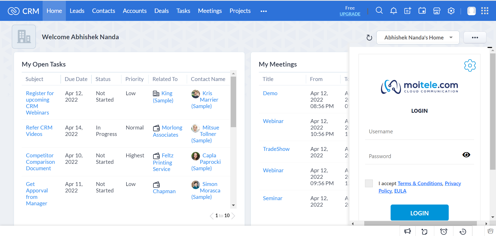 Moitele integration on Zoho